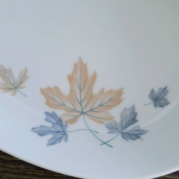 Vintage Noritake Maplewood 11" Oval Serving Bowl Blue & Tan Autumn Leaves c1960s - Picture 4 of 12